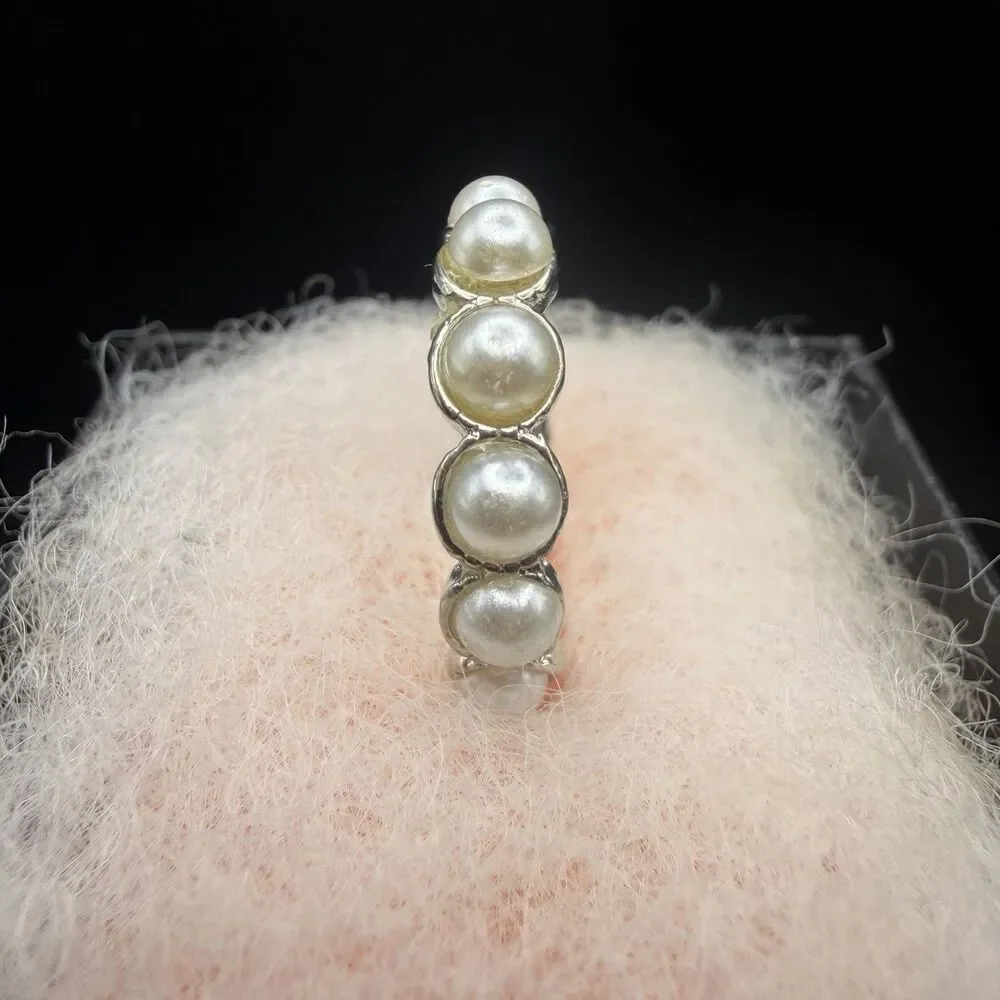 VTG Silver Tone Pearl Eternity Ring Band Scalloped Stackable Statement Size 5.75